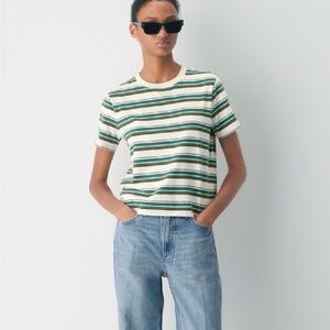 Aritzia Green and White Striped Tee